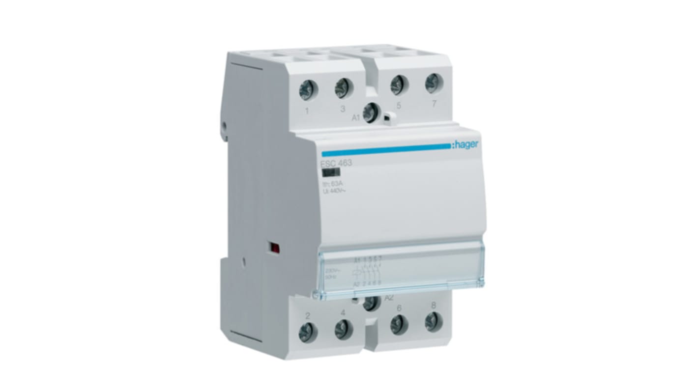 Stycznik 230 V AC Hager styki: 4 6,5 kW 63 A 4NO Montaż na szynie DIN Śruba ESC463