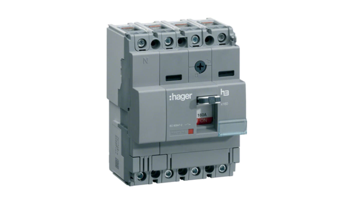 Hager MCCB 4P 125A, Breaking Capacity 2 kA, DIN Rail Mount