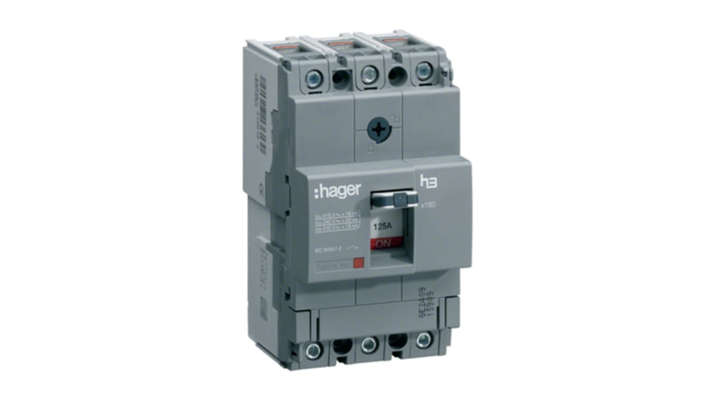 Hager MCCB 3P 40A, Breaking Capacity 25 kA, DIN Rail Mount