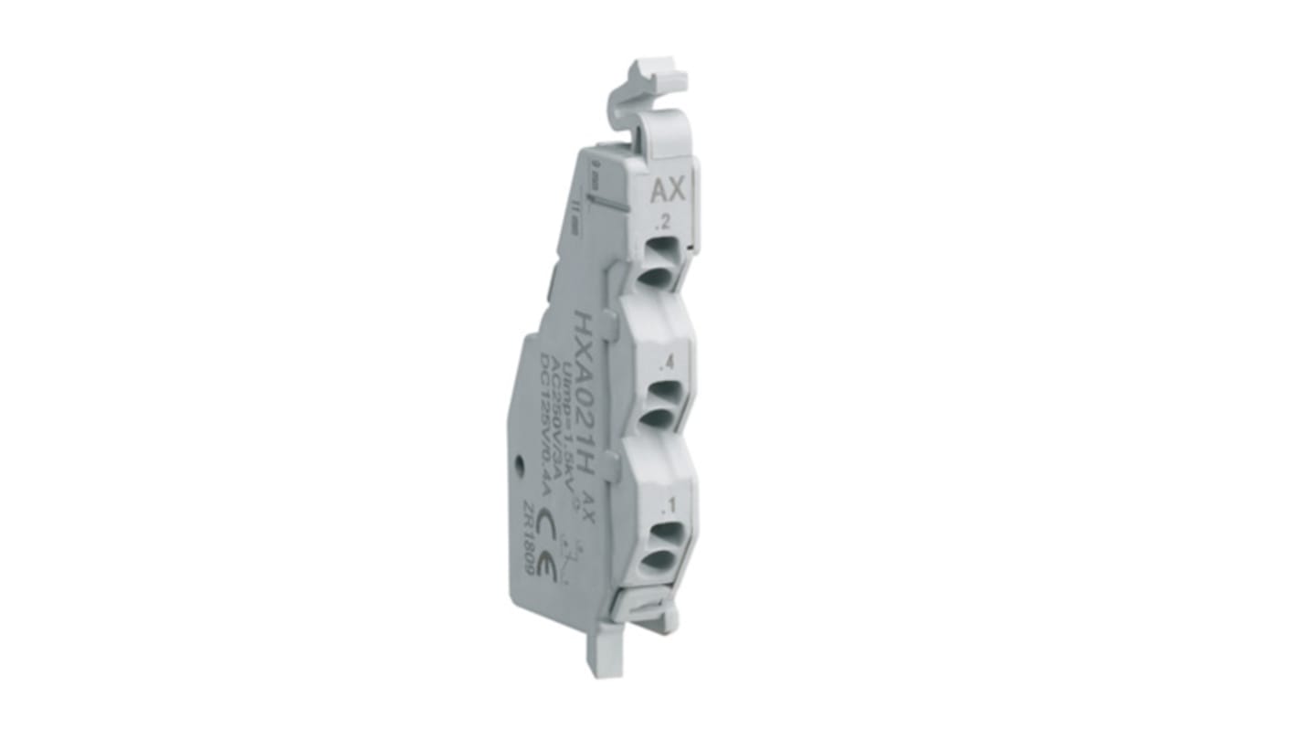 Hager Auxiliary Contact, 2 Contact, 1NC + 1NO, Plug In HXA