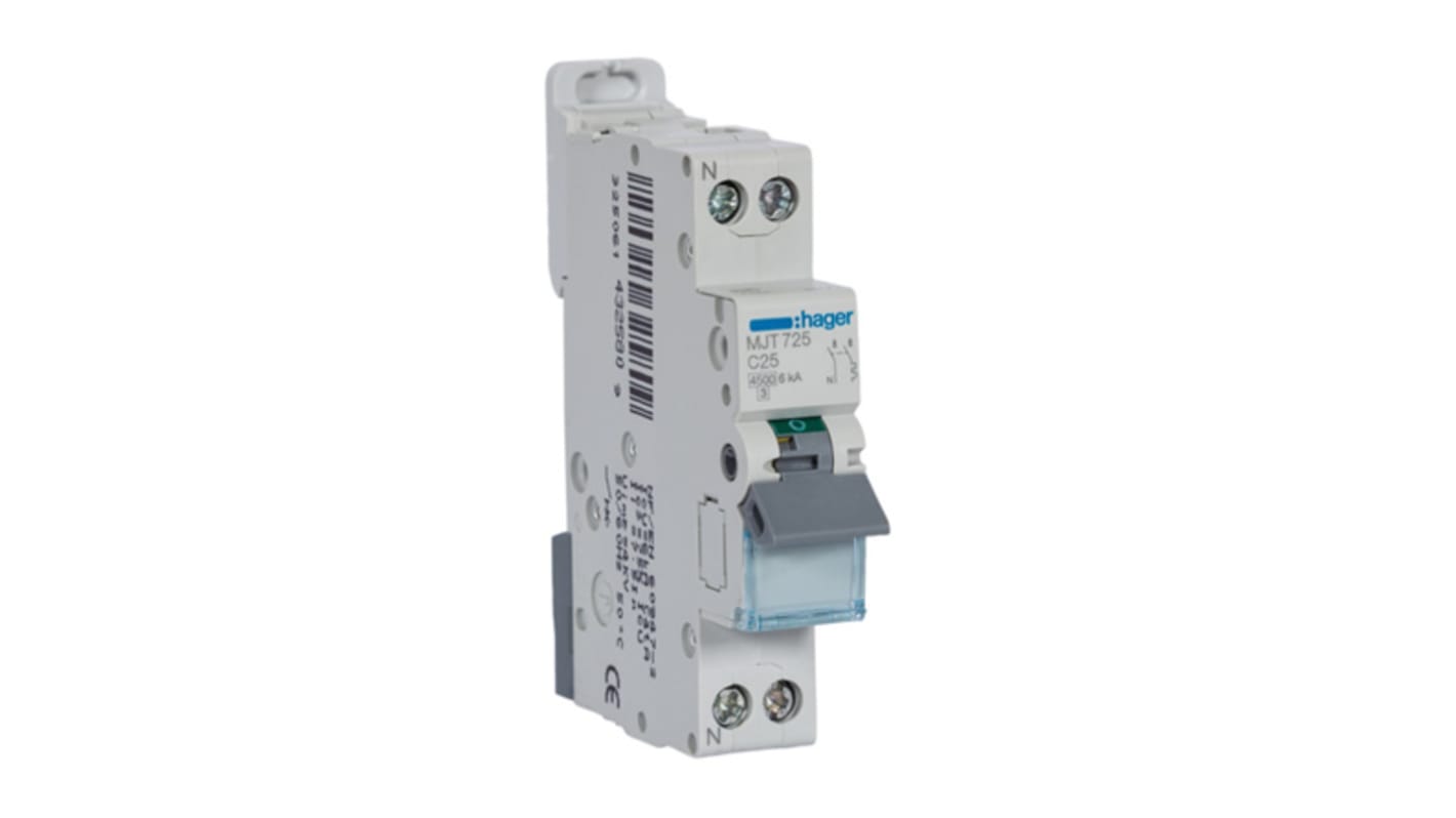 Interruttore magnetotermico Hager, 2P 25A 6 kA, Tipo C