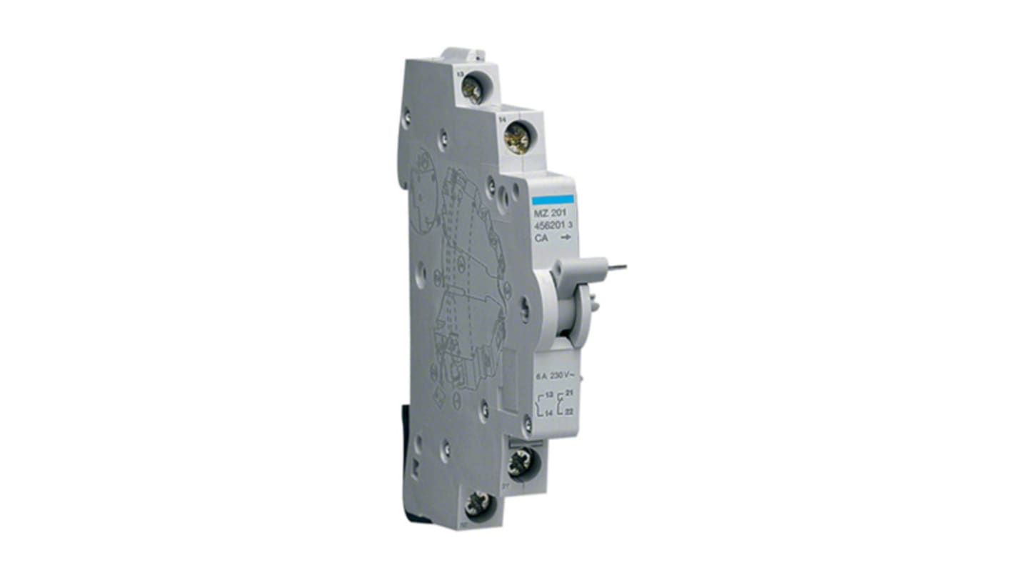 Hager Auxiliary Contact, 2 Contact, 1NC + 1NO, DIN Rail Mount MZ