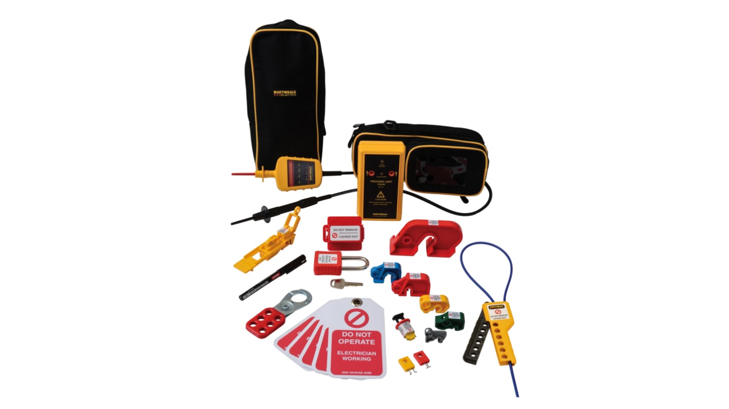 Martindale VIPDLOKPRO138 Voltage Indicator & Proving Unit Kit 400V, Kit Contents 10mm Yellow MCB Lock Clip, 6mm Red MCB