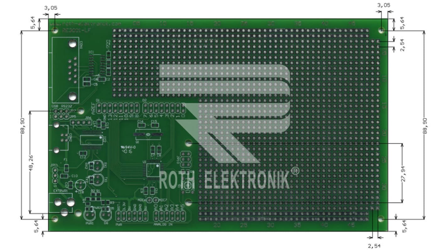 RE3001-LF, Dobbeltsidet Europaprint FR4 1.1mm Huller, 2.54 x 2.54mm Hulafstand, 160 x 100 x 1.5mm