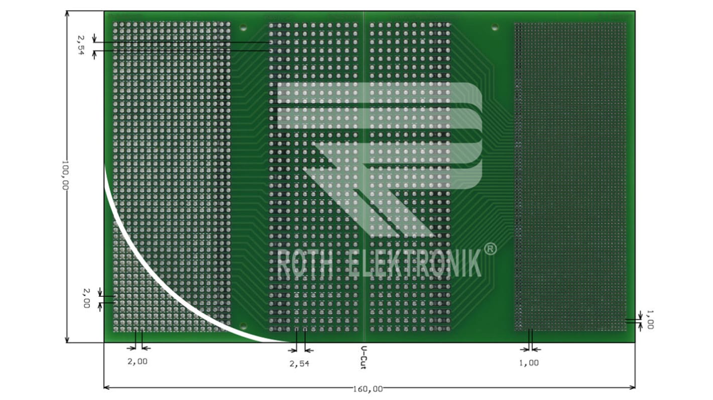 Carte à matrice, Roth Elektronik, RE610-LF, Double face, Dimensions 160 x 100 x 1.5mm, pas 1 x 1mm, FR4