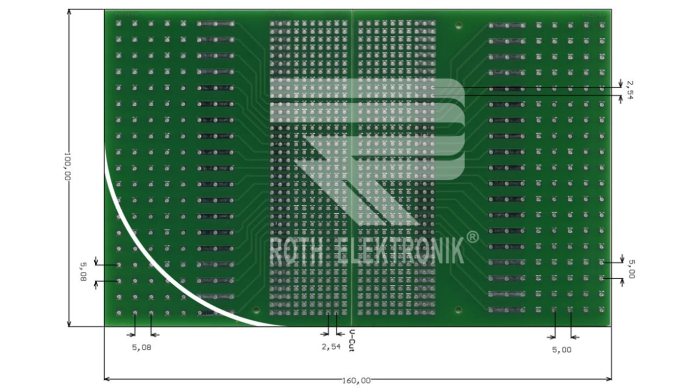 Carte à matrice, Roth Elektronik, RE640-LF, Double face, Dimensions 160 x 100 x 1.5mm, pas 2.54 x 2.54mm, FR4