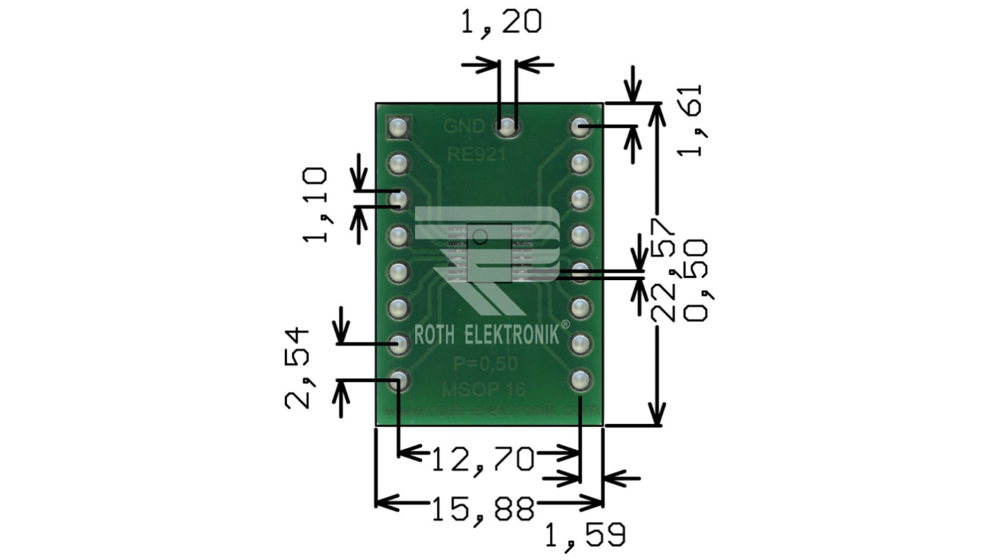 RE921, Dobbeltsidet Udvidelseskort Adapter FR4, 22.57 x 15.88 x 1.5mm