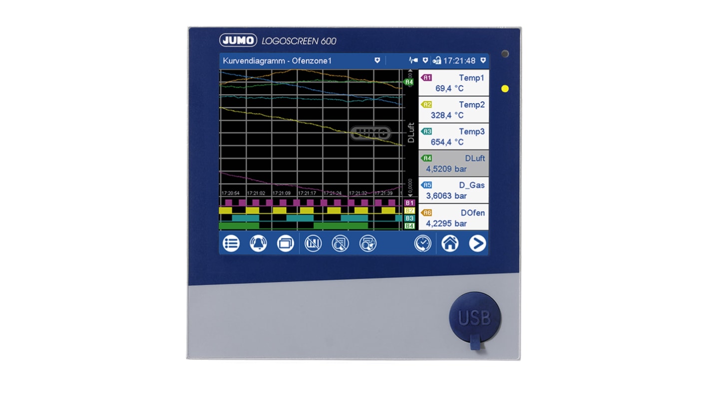 Jumo Logoscreen 600, 3 (Analogue), 6 (Digital) Input Channels, 1 Output Channels, Videographic Chart Recorder Measures