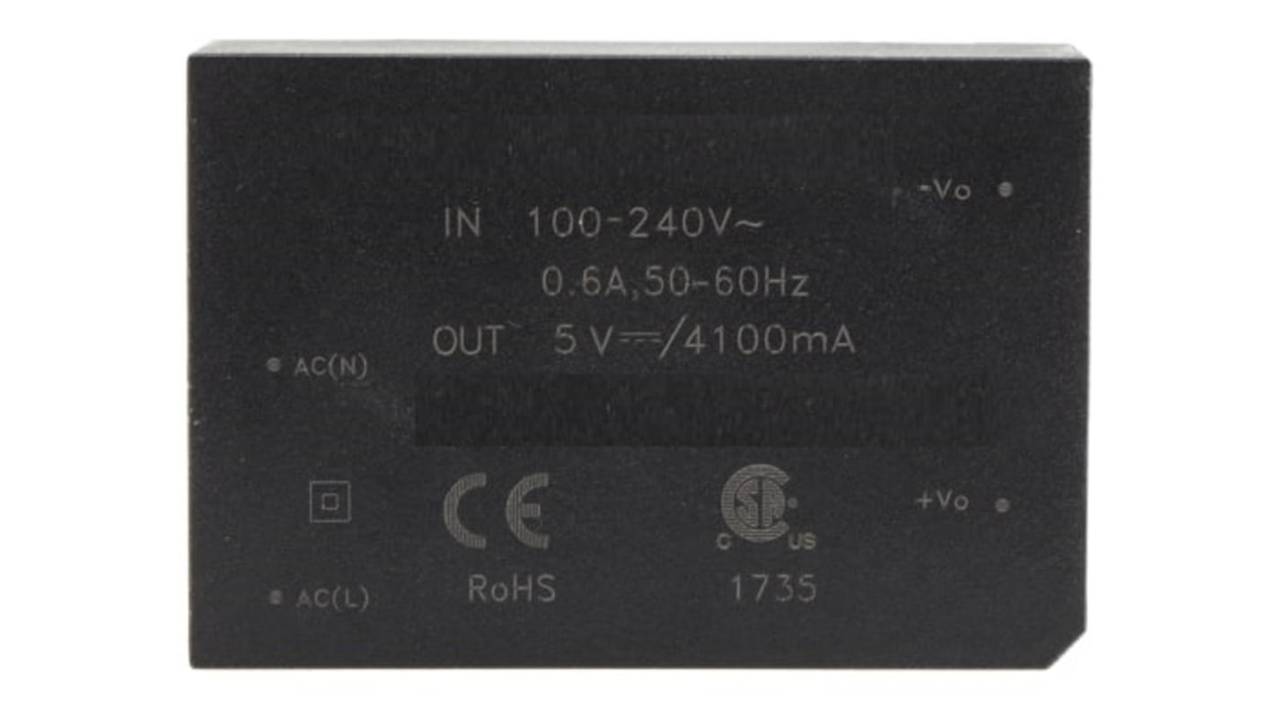 RS PRO Switching Power Supply, 5V dc, 4.1A, 20.5W, 1 Output, 264 V ac, 370 V dc Input Voltage