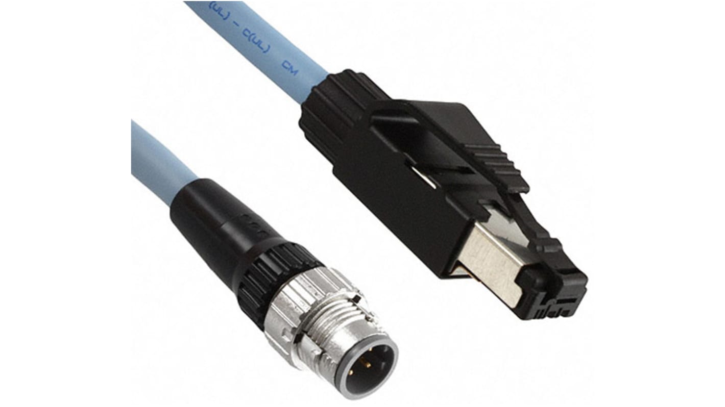 Omron Cat5e Straight Male M12 to Straight Male RJ45 Ethernet Cable, Black PUR Sheath, 3m, Self-extinguishing