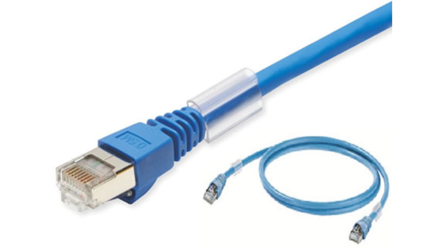 Cable Ethernet Cat6a S/FTP Omron de color Azul, long. 200mm, funda de LSZH, Libre de halógenos y bajo nivel de humo