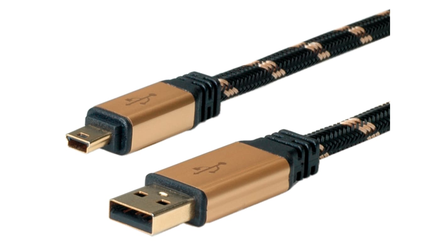 Roline USB 2.0, Male USB A to Male Mini USB B, 3m