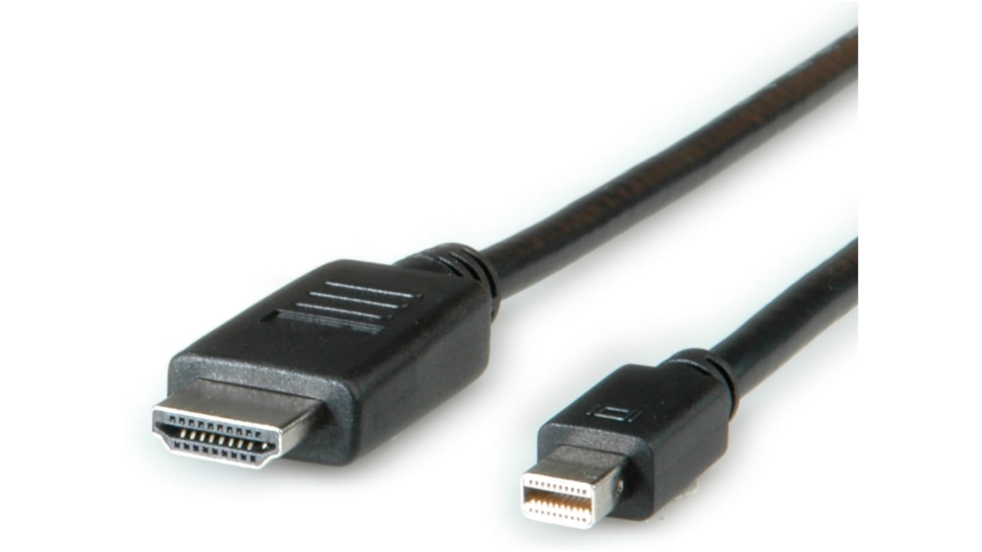 Cable DisplayPort negro Roline, con. A: Mini Display Port macho, con. B: HDMI macho, long. 1m