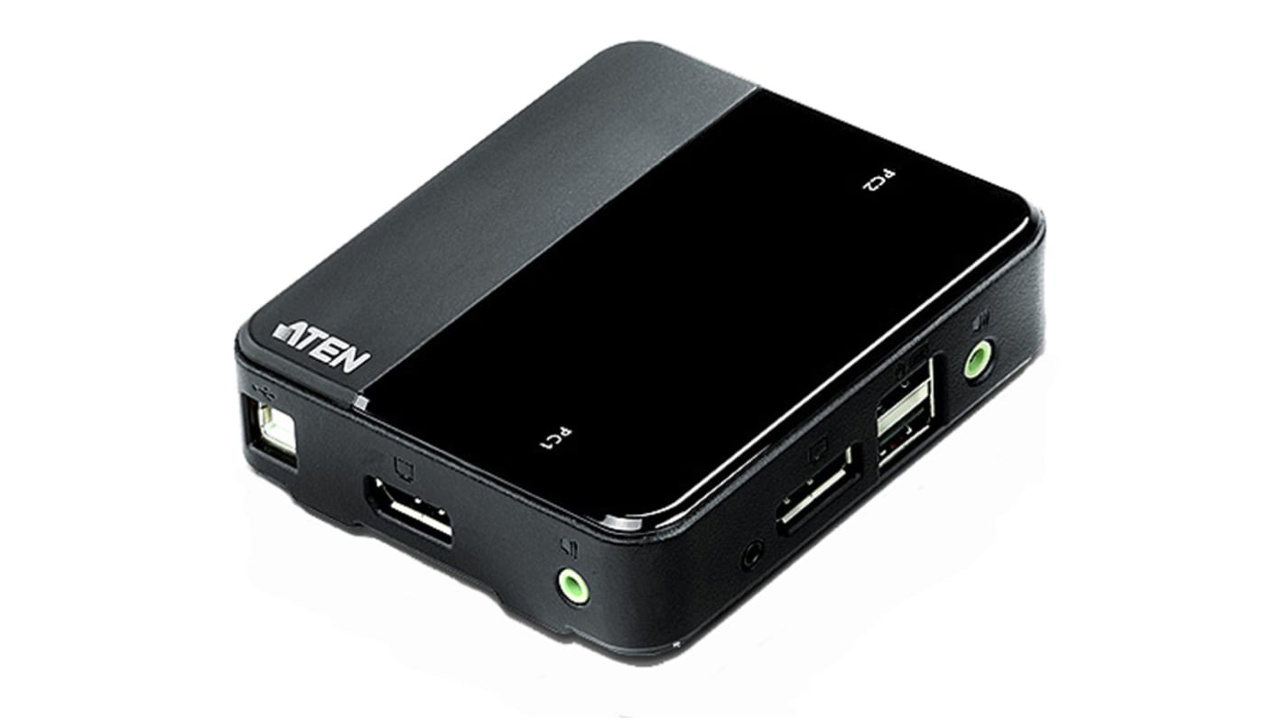 Aten KVM切换器, 2端口, 最大分辨率4096 x 2160, DisplayPort视频接口, 3.5mm 立体声音频接口