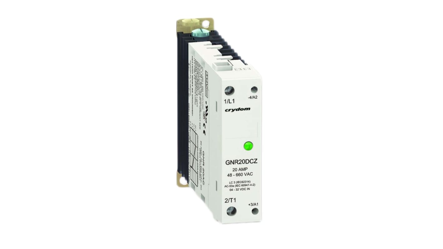Sensata / Crydom GNR Series Solid State Relay, 10 Arms Load, DIN Rail Mount, 600 V rms Load, 260 V ac Control