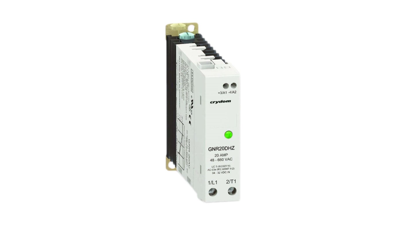 Sensata Crydom GNR Series Solid State Relay, 20 A rms Load, DIN Rail Mount, 600 V rms Load, 32 V dc Control