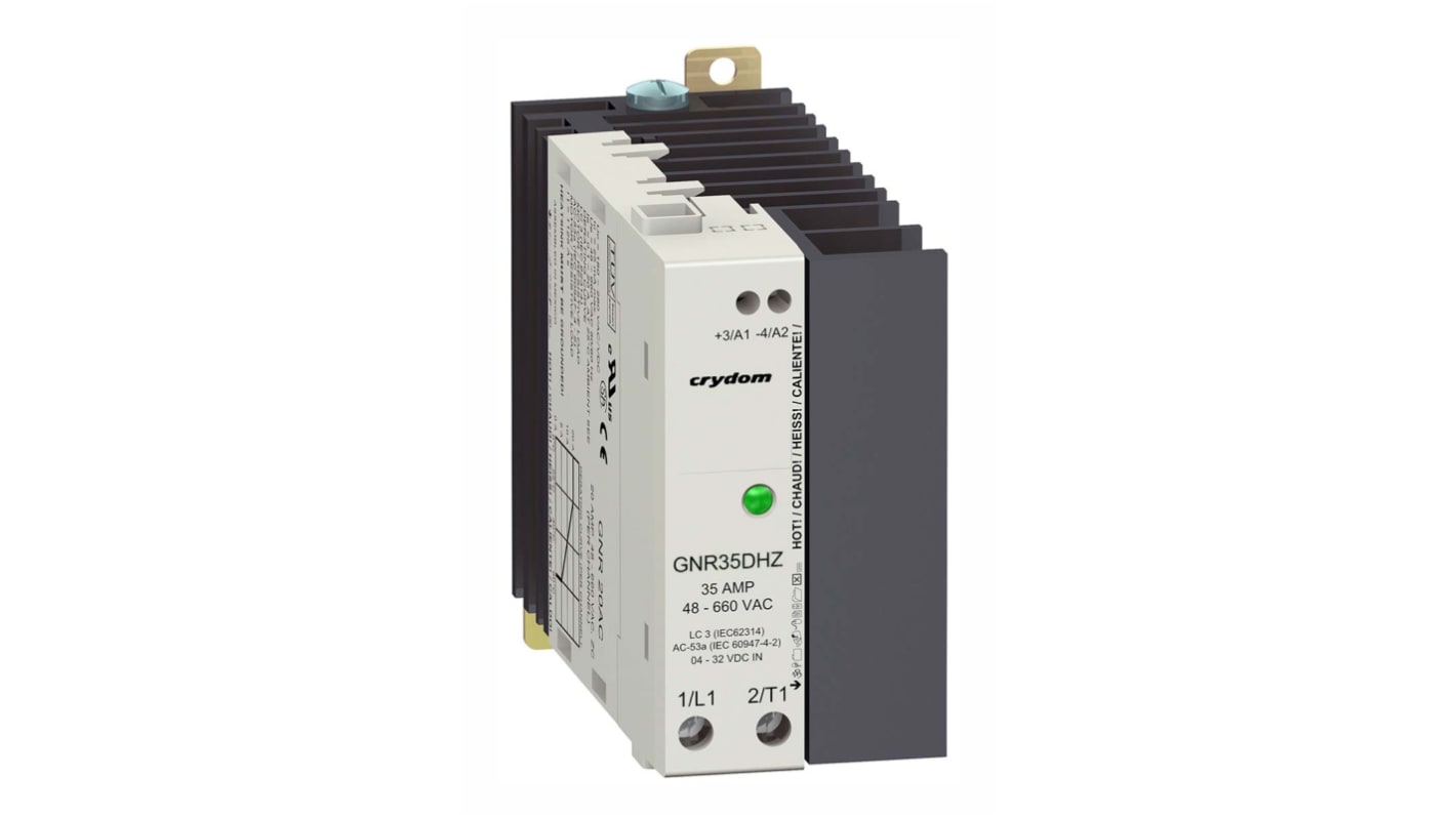 Sensata / Crydom GNR Series Solid State Relay, 35 A rms Load, DIN Rail Mount, 600 V rms Load, 260 V ac Control