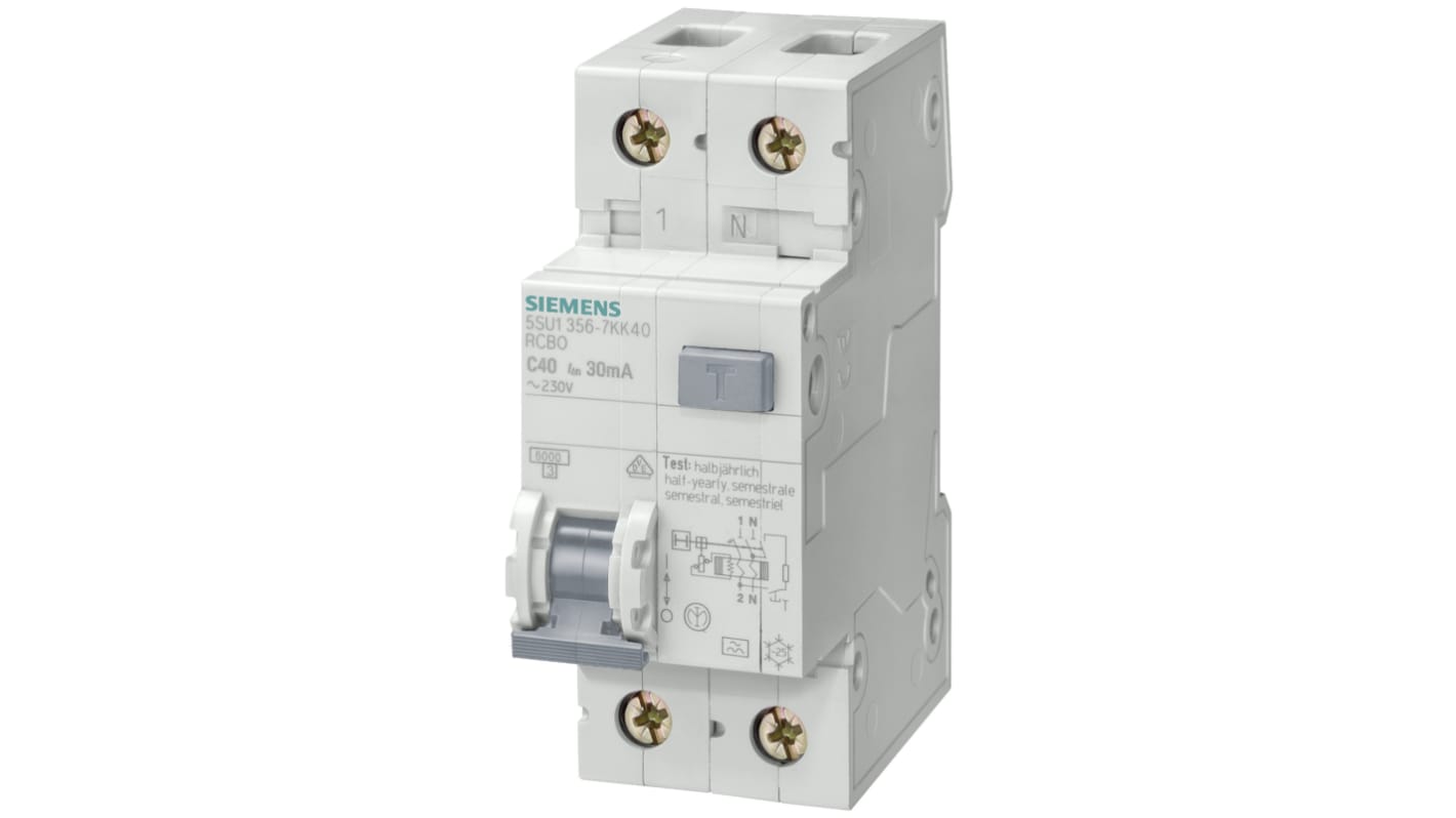 Siemens 16A 1P+NP RCBO, 30mA B型剩余电流动作断路器, 230V, 5SU1系列