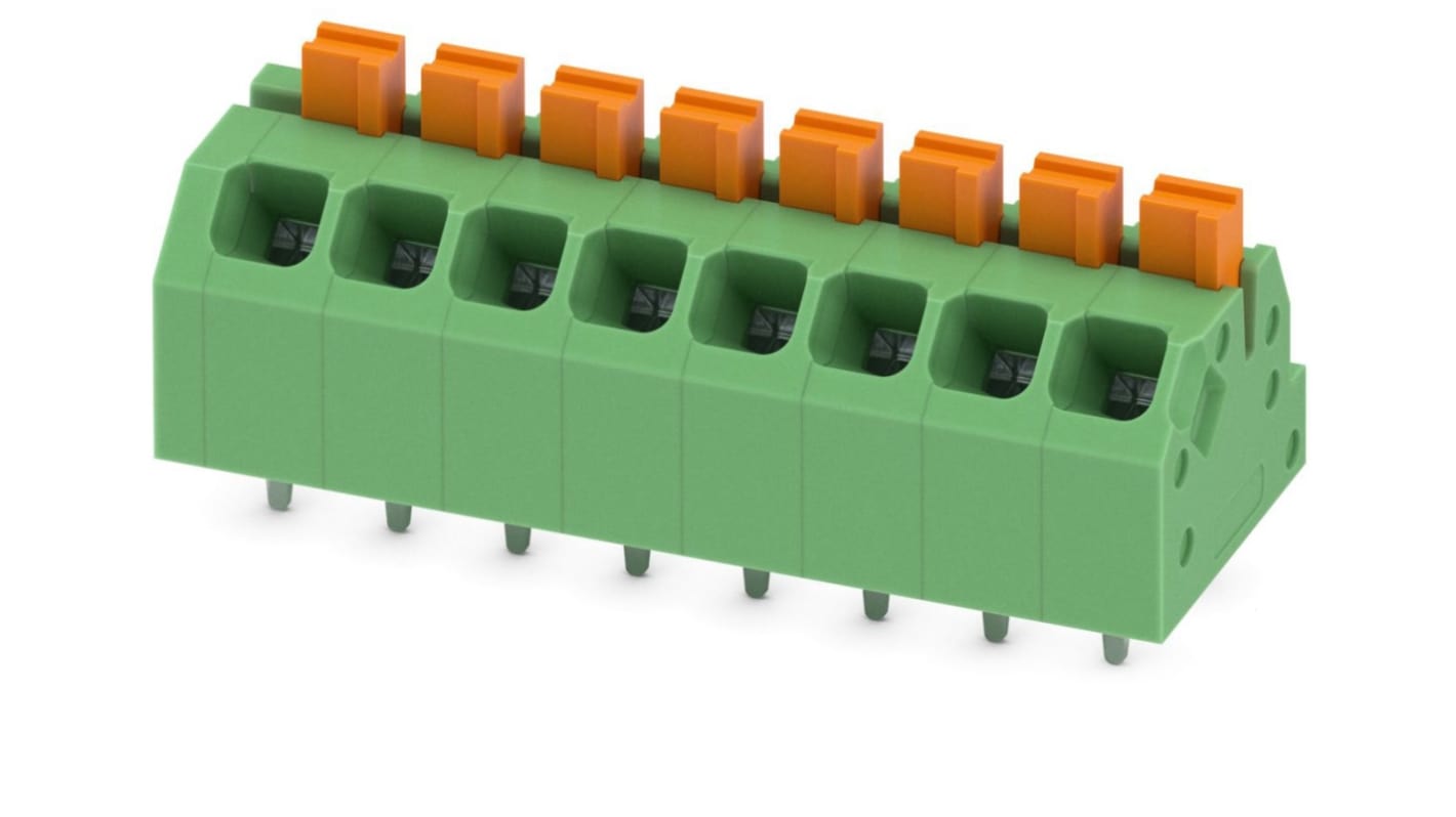 Phoenix Contact SPTAF 1/ 8-3.5-EL Series PCB Terminal Block, 8-Contact, 3.5mm Pitch, Through Hole Mount, 1-Row, Push In