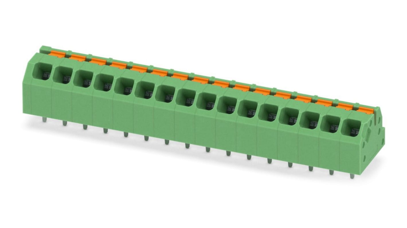 Phoenix Contact SPTAF 1/16-3.5-IL Series PCB Terminal Block, 16-Contact, 3.5mm Pitch, Through Hole Mount, 2-Row