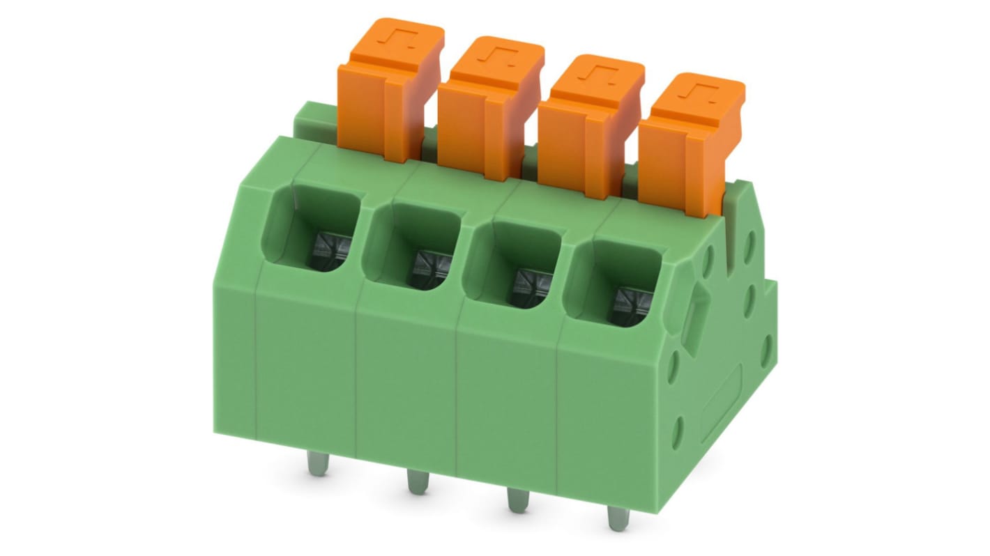 Phoenix Contact SPTAF 1/ 4-3.5-LL Series PCB Terminal Block, 4-Contact, 3.5mm Pitch, Through Hole Mount, 2-Row