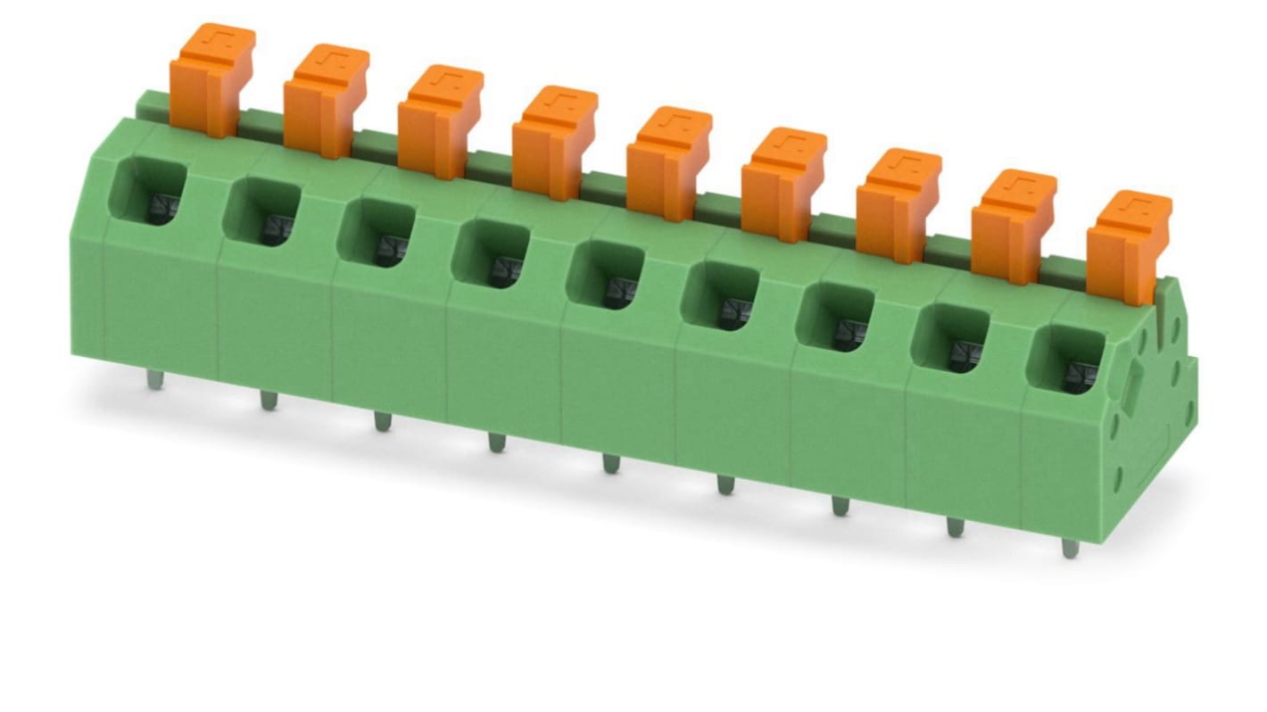 Phoenix Contact SPTAF 1/ 9-5.0-LL Series PCB Terminal Block, 9-Contact, 5mm Pitch, Through Hole Mount, 1-Row