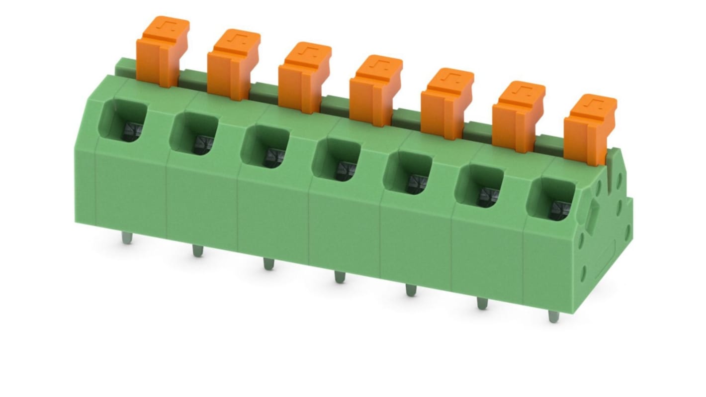 Phoenix Contact SPTAF 1/ 7-5.0-LL Series PCB Terminal Block, 7-Contact, 5mm Pitch, Through Hole Mount, 1-Row