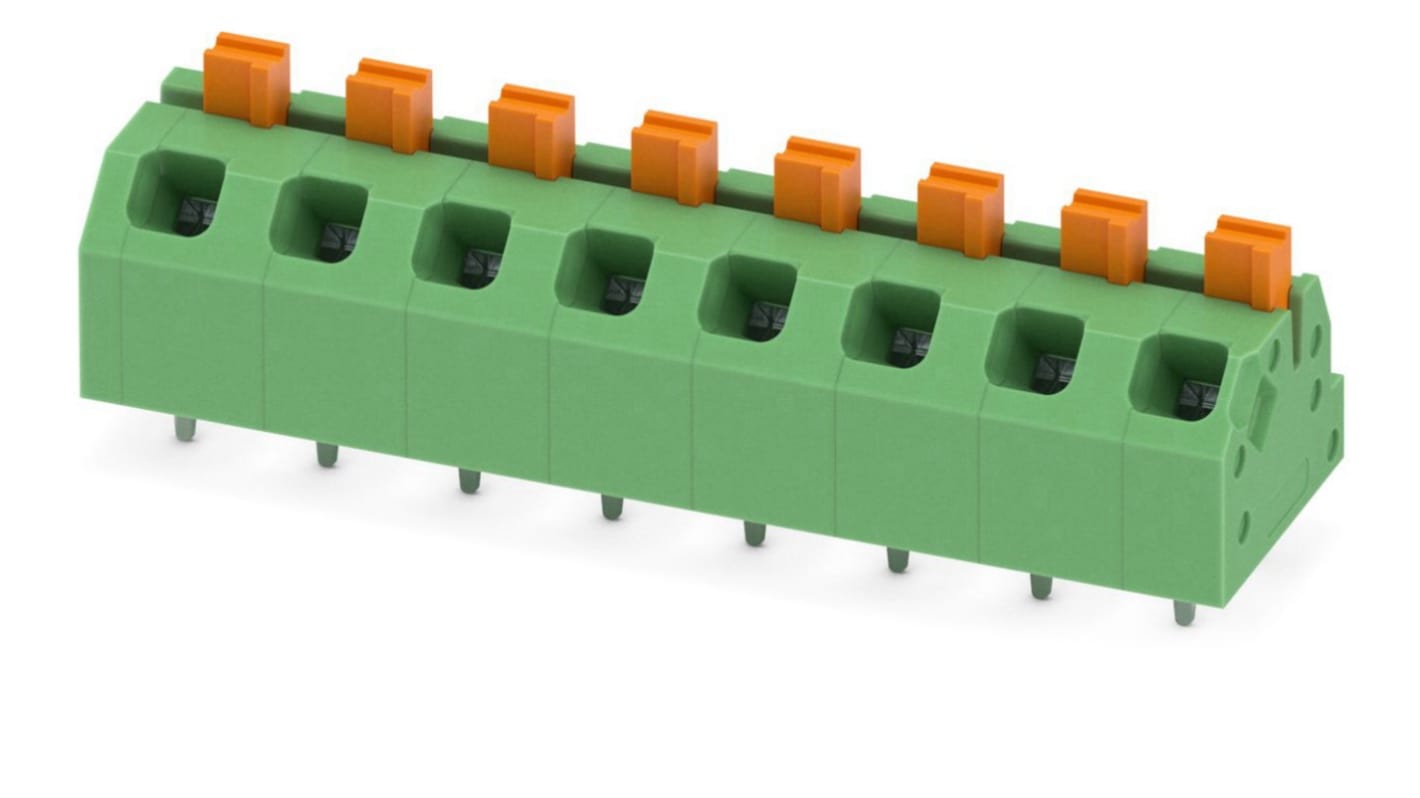 Phoenix Contact SPTAF 1/ 8-5.0-EL Series PCB Terminal Block, 8-Contact, 5mm Pitch, Through Hole Mount, 1-Row