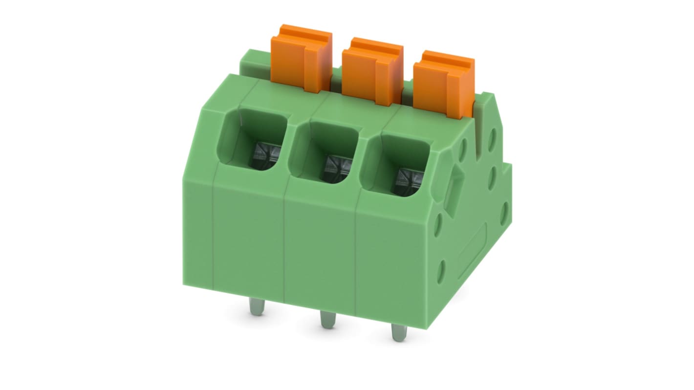 Phoenix Contact SPTAF 1/ 3-3.5-EL Series PCB Terminal Block, 3-Contact, 3.5mm Pitch, Through Hole Mount, 2-Row