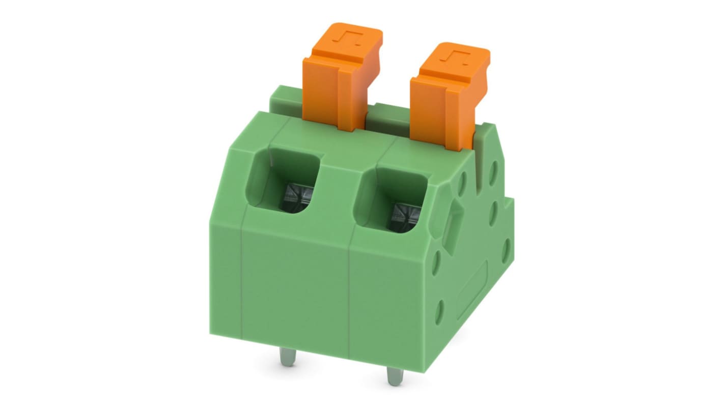 Phoenix Contact SPTAF 1/ 2-5.0-LL Series PCB Terminal Block, 2-Contact, 5mm Pitch, Through Hole Mount, 2-Row