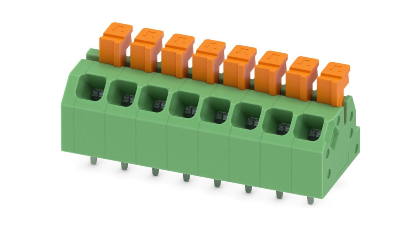 Phoenix Contact SPTAF 1/ 8-3.5-LL Series PCB Terminal Block, 8-Contact, 3.5mm Pitch, Through Hole Mount, 2-Row
