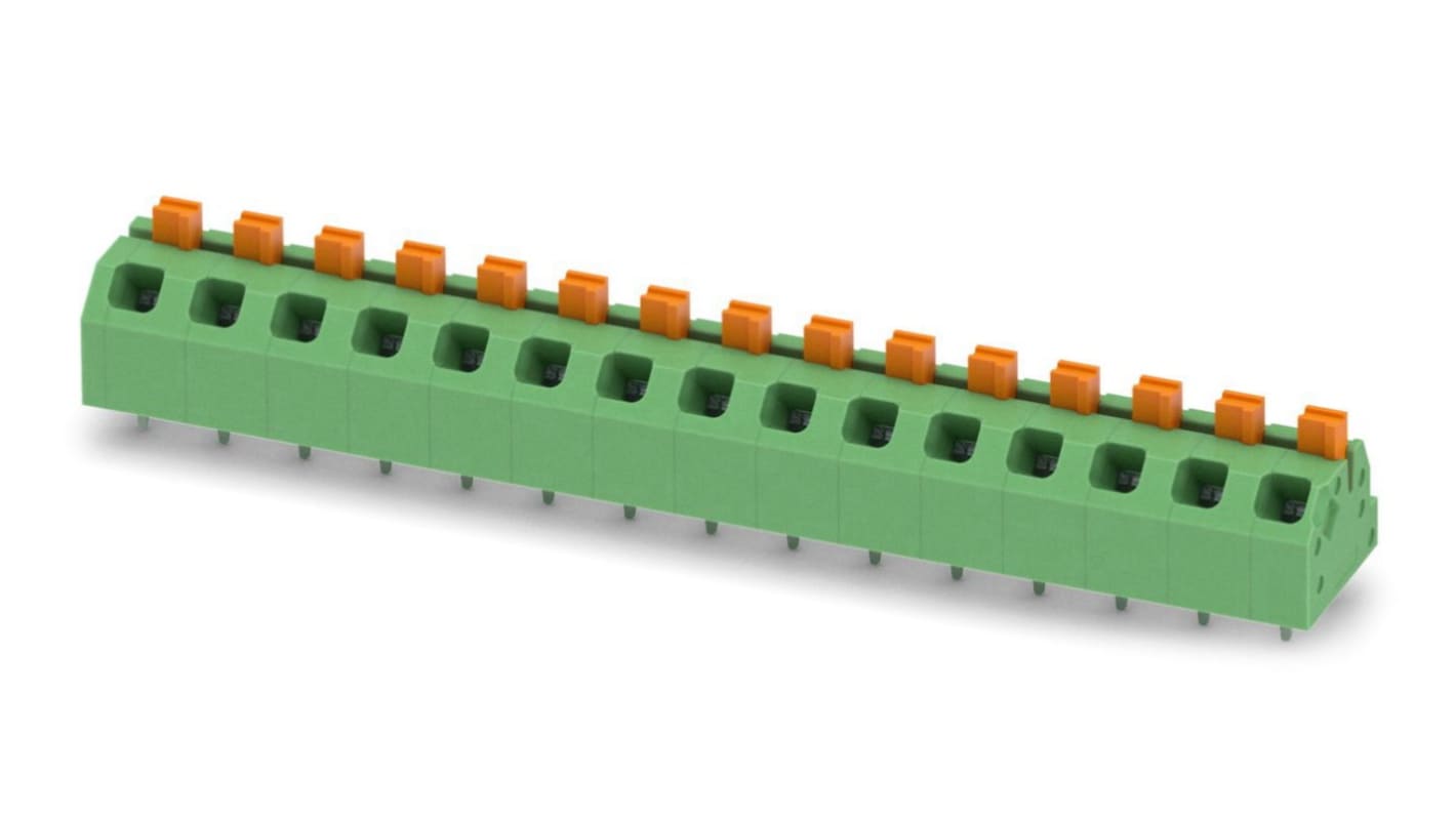 フエニックスコンタクト SPTAF 1/15-5.0-EL 基板用端子台, 16A, 320 V, 5mmピッチ, 2列, 15極