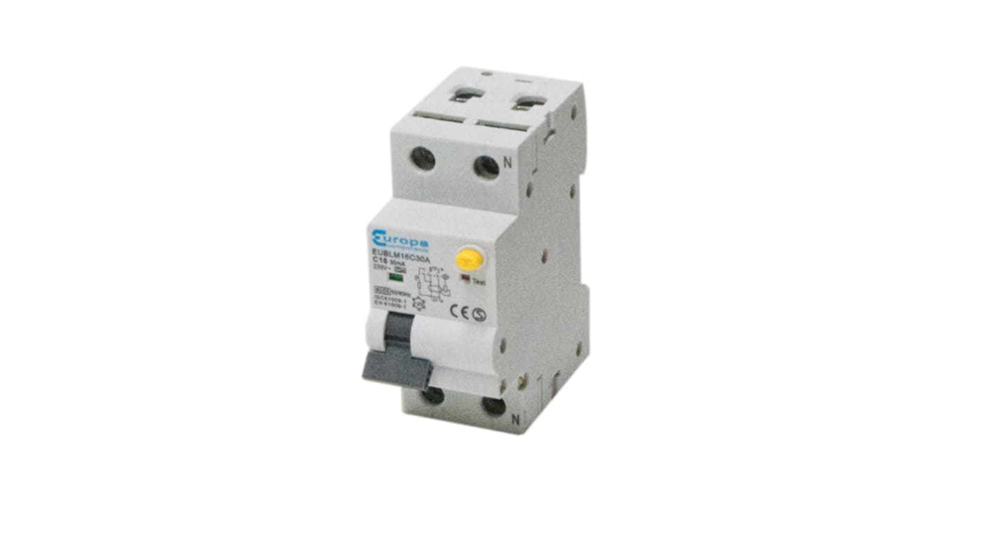 Europa 16A 2P RCBO, 30mA C型剩余电流动作断路器, 240V, EUBLM系列