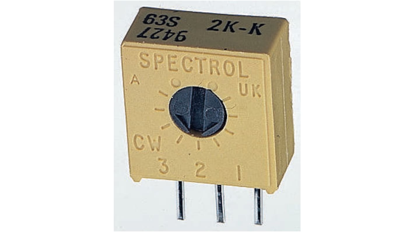 Vishay 63S Series Through Hole Trimmer Resistor with Pin Terminations, 2kΩ ±10% 1/2W ±100ppm/°C Top Adjust