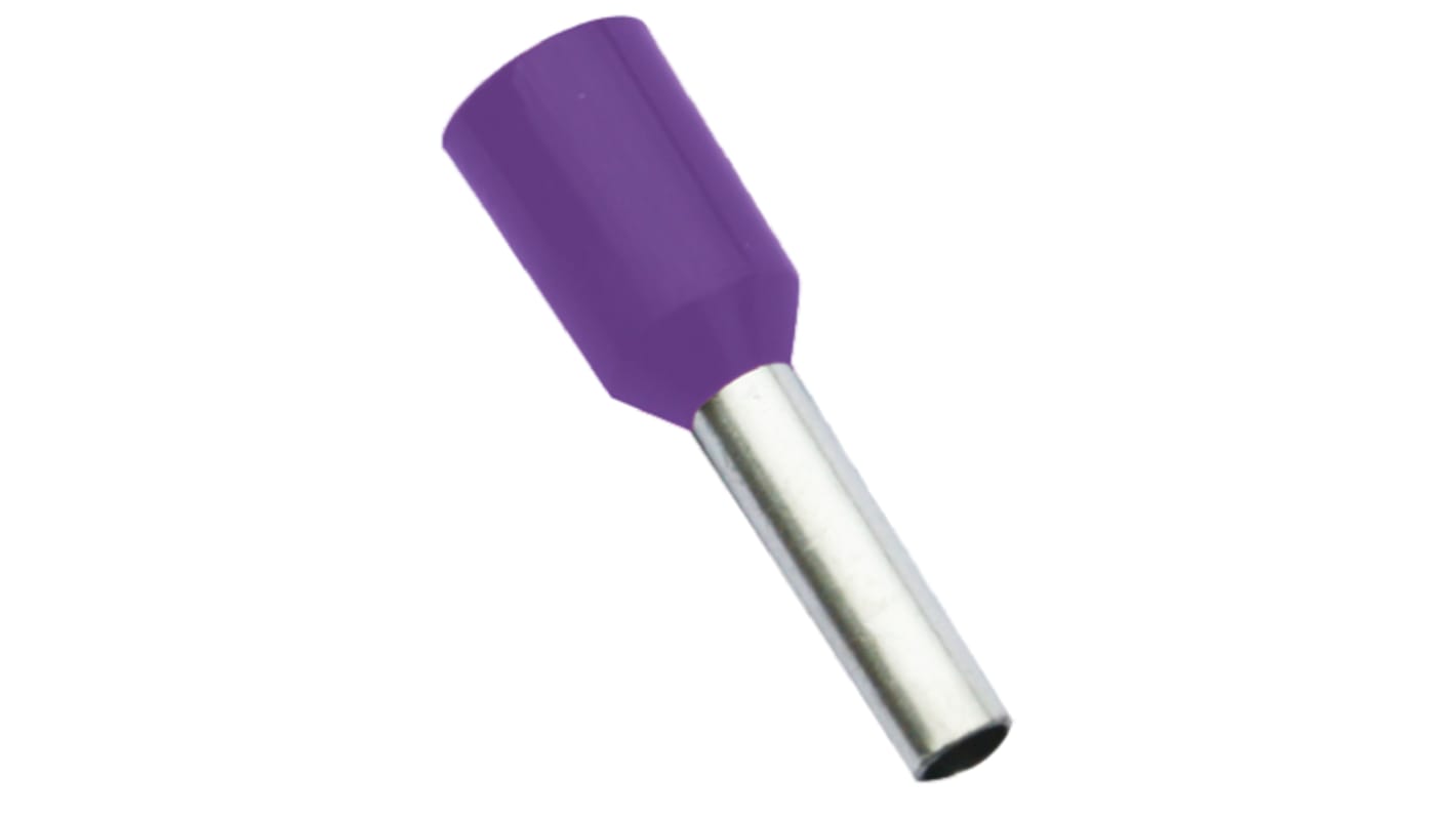RS PRO Insulated Crimp Bootlace Ferrule, 8mm Pin Length, 1.1mm Pin Diameter, 0.25mm² Wire Size, Purple