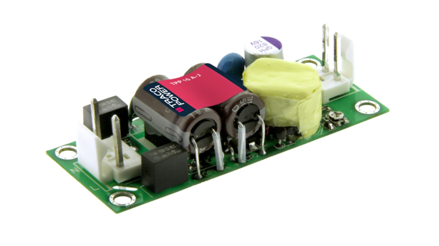 TRACOPOWER Switching Power Supply, TPP 15-115A-J, 15V dc, 1A, 15W, 1 Output, 120 → 370 V dc, 85 → 264 V