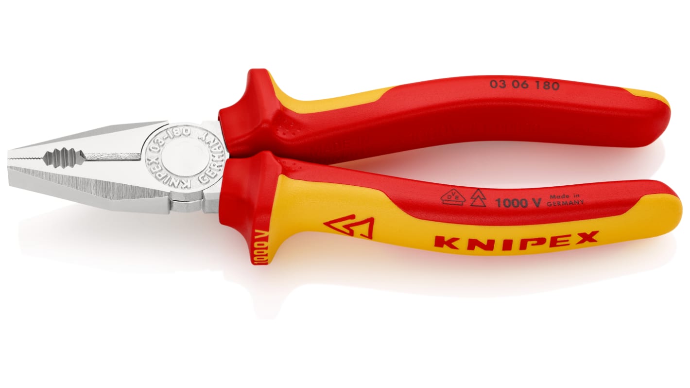Knipex Combination Pliers, 180 mm Overall, Straight Tip, VDE/1000V