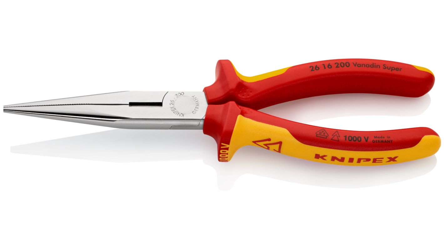 Knipex Spitzzange / Backen 73mm , gebogen Schneidkraft → Harter Draht: 2,2 mm, mittelharter Draht: 3,2 mm 200 mm VDE