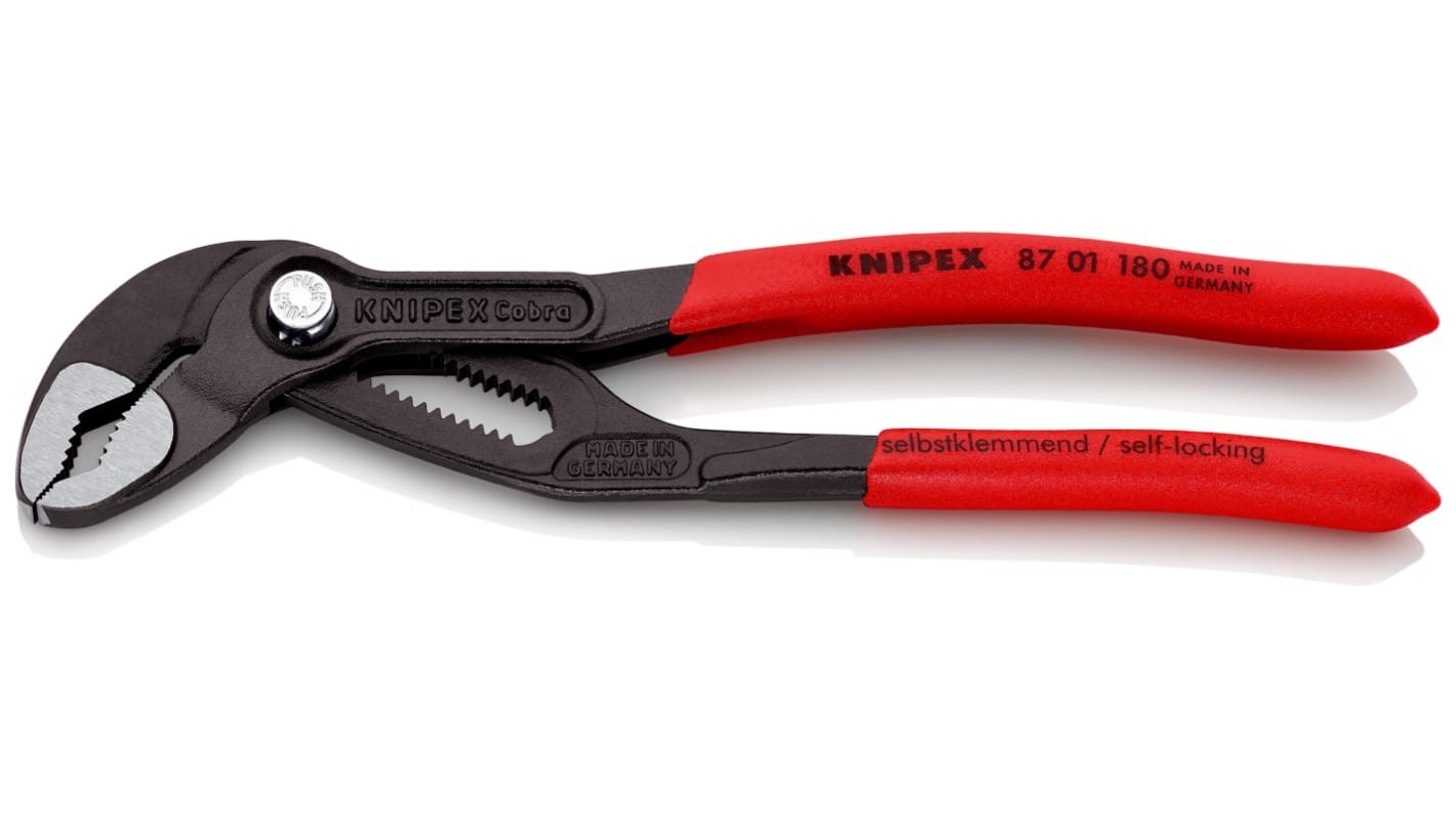 Knipex Cobra® Water Pump Pliers, 180 mm Overall, Flat, Straight Tip, 36mm Jaw