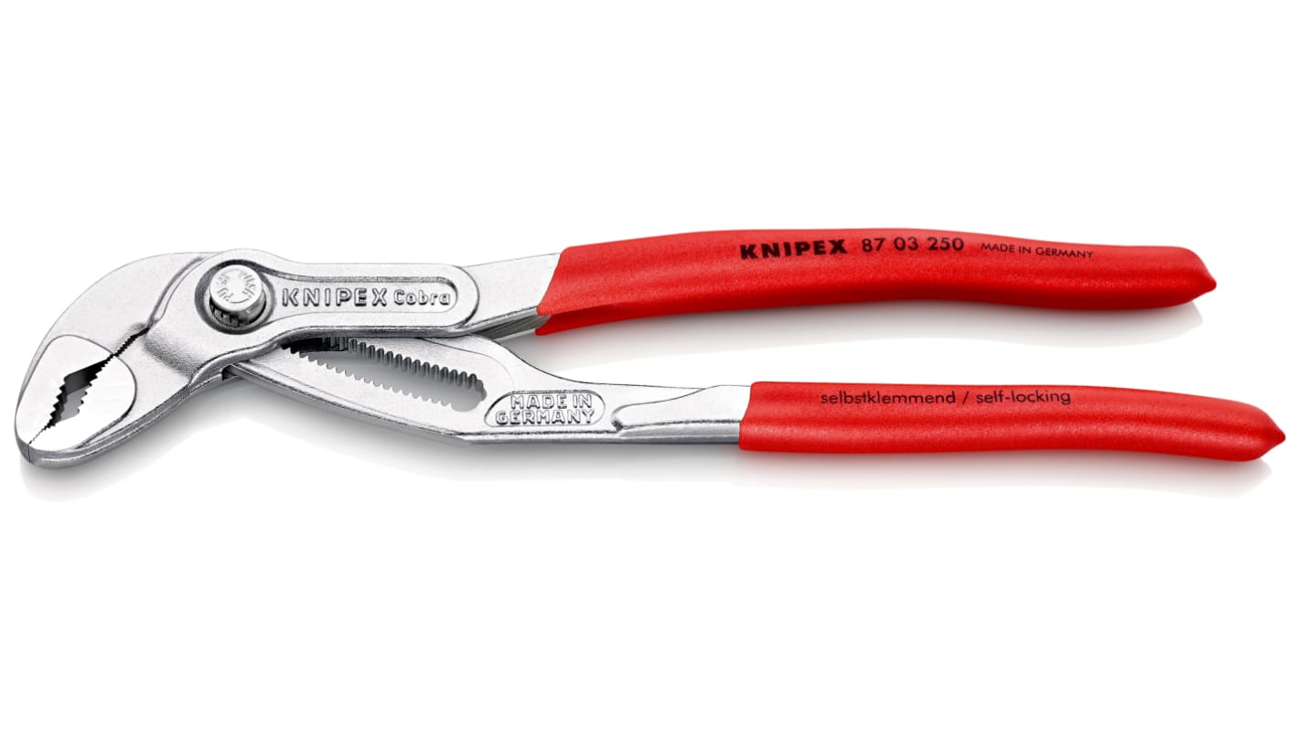 Knipex Cobra® Water Pump Pliers, 250 mm Overall, Flat, Straight Tip, 46mm Jaw