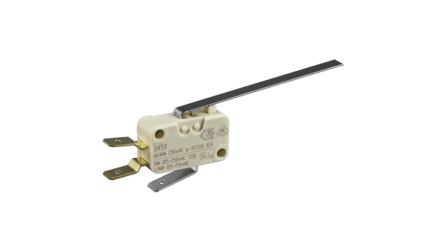 ZF Long Leaf Lever Micro Switch, Tab Terminal, 16 A @ 250 V ac, SPDT
