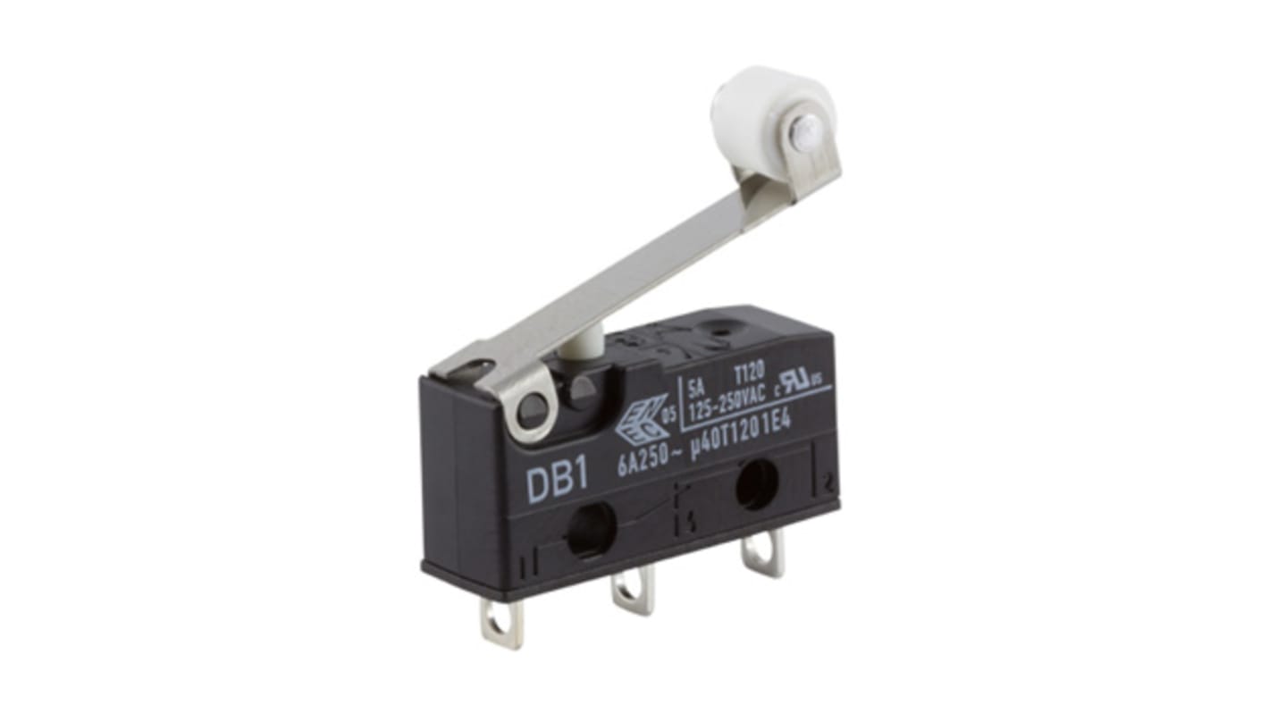 ZF Roller Lever Micro Switch, Solder Terminal, 6 A @ 250 V ac, SPDT, IP50