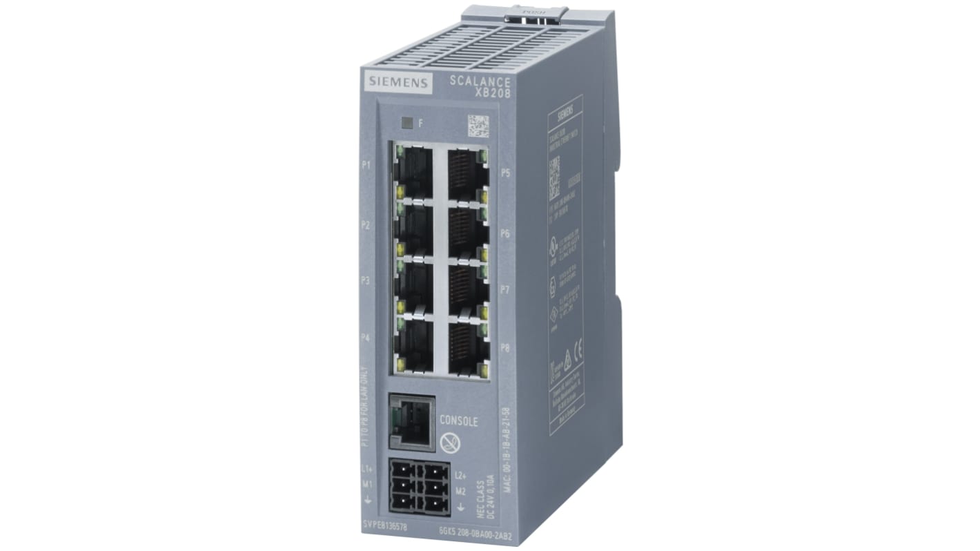 Siemens イーサネットスイッチ, 1, 8, マネージドスイッチ, 6GK5208-0BA00-2AB2 | RS Siemens イーサネットスイッチ, 1, 8, マネージドスイッチ, 6GK5208-0BA00-2AB2 | RS