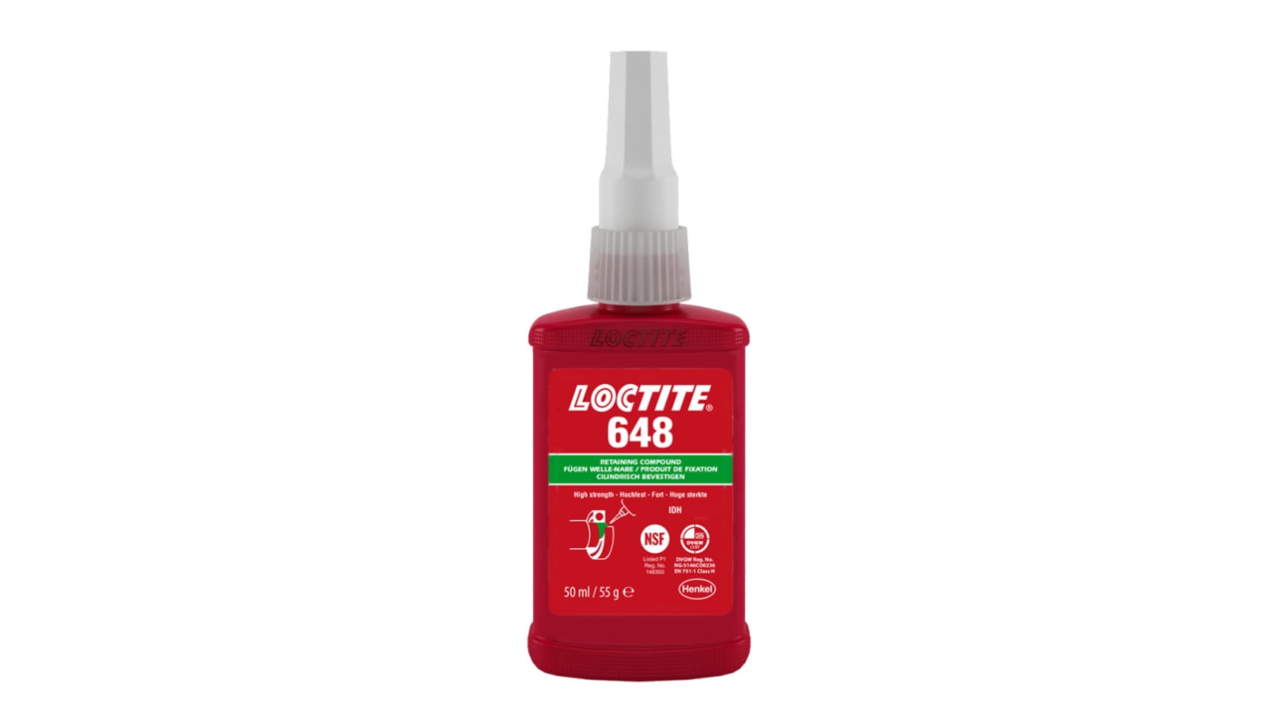 Pâte à joints Loctite 648 verte, Force Haute, Flacon avec Liquide 50 ml, -55 → +175 °C