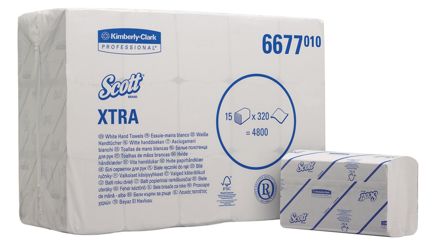 Kimberly Clark Scott Interleaved White Paper Towel, 210 x 200mm, 4800 Sheets