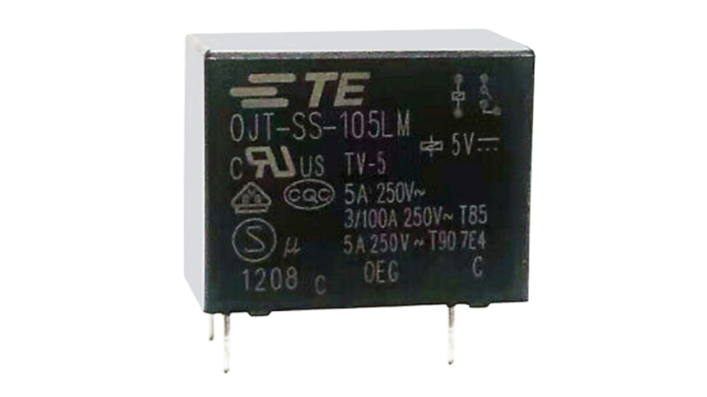 TE Connectivity PCB Mount Power Relay, 5V dc Coil, 5A Switching Current, SPST