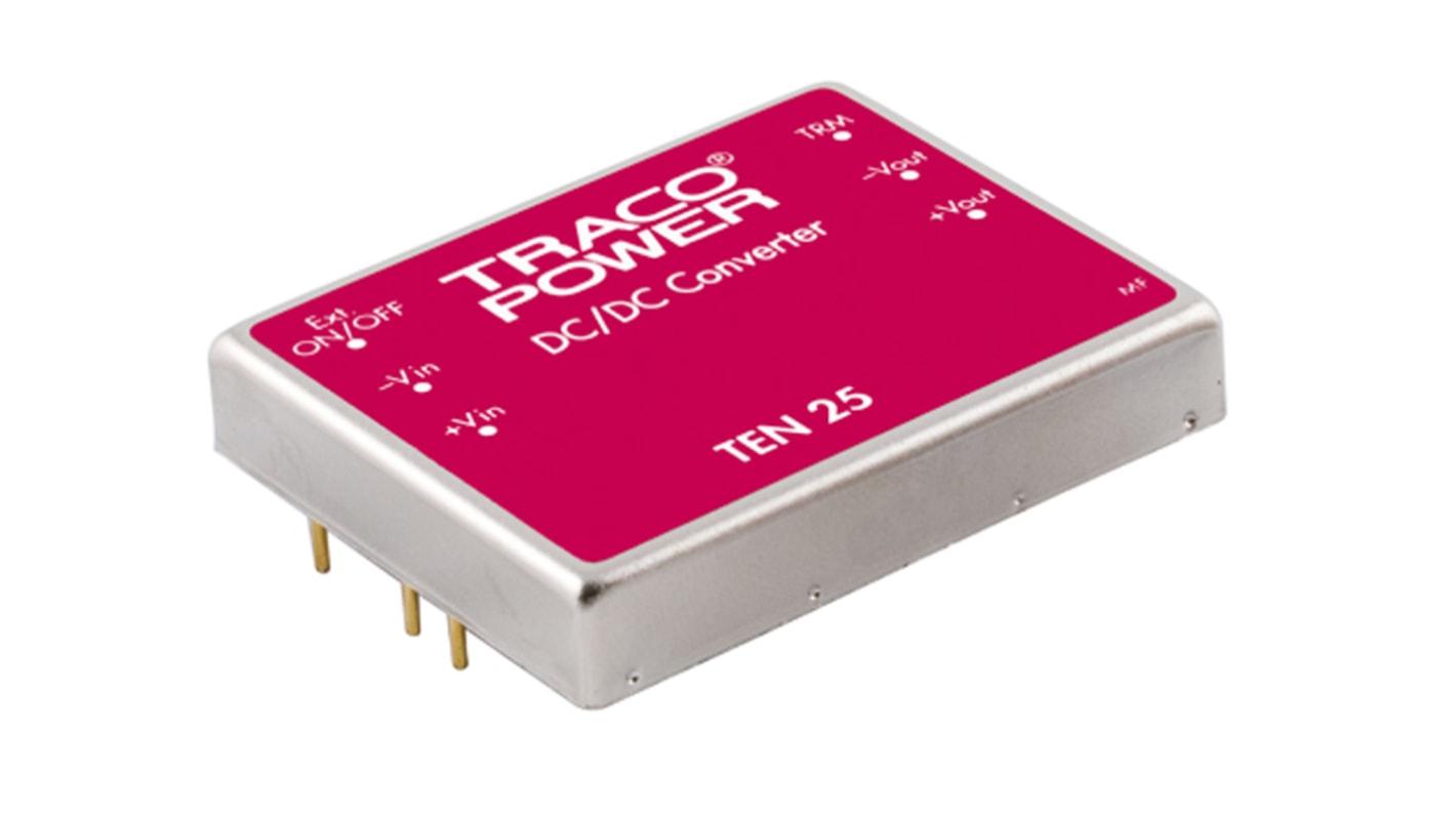 TRACOPOWER TEN 25 DC-DC Converter, ±12V dc/ ±1.25A Output, 9 → 18 V dc Input, 25W, Through Hole, +85°C Max Temp