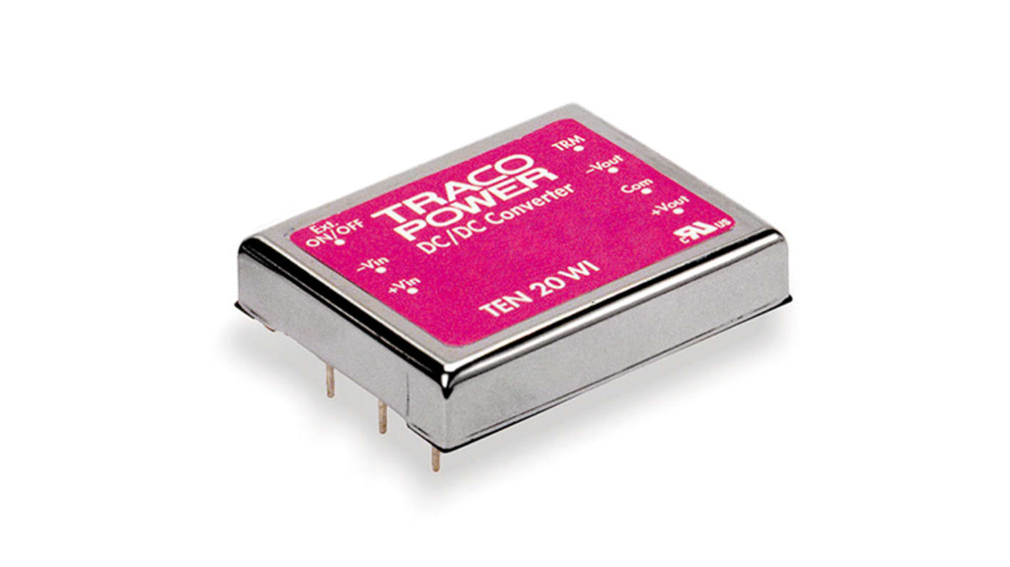 TRACOPOWER TEN 20WI DC-DC Converter, 12V dc/ 1.67A Output, 9 → 36 V dc Input, 20W, PCB Mount, '+75°C Max Temp