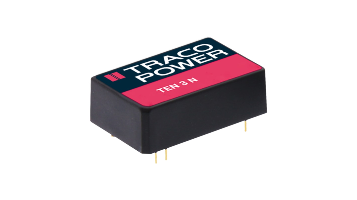 TRACOPOWER TEN 3N DC-DC Converter, ±15V dc/ ±100mA Output, 9 → 18 V dc Input, 3W, Through Hole, +85°C Max Temp