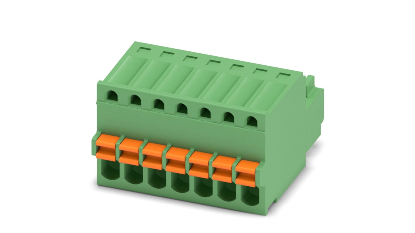Phoenix Contact, 2.5mm Pitch, FK-MC 0.5/ 7-ST-2.5, 7 Way, , Pluggable Terminal Block, Plug, Cable Mount, Spring Cage